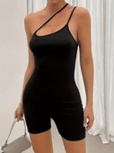 Kadın Asimetrik Askılı Mini Kaşkorse Bodycon Tulum - 3