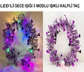 Kalp Püsküllü 3 Modlu LED Işıklı Taç Mor Renk - 1