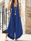 Kadın Askılı Yuvarlak Yaka Cepli Salaş Uzun Viskon Tulum thumbnail 4