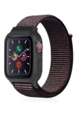 Apple Watch 38mm Hasırlı Cırtcırtlı Kasalı Kordon - Siyah-Mavi - 1