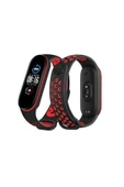 Xiaomi Mi Band 6 Spor Delikli Kordon - Siyah-Kırmızı - 1
