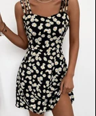 Kadın Papatya Desen Mikro Kumaş Askılı Elbise thumbnail 2