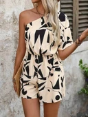 Kadın Tek Omuzdan Açık Beli Lastikli Desenli Süprem Tulum thumbnail 5