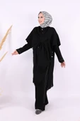 12630 Şal Bağlamalı Triko Panço Siyah - 2
