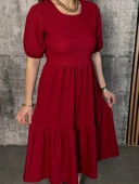 Kadın Kısa Kollu Yakası Açık Katlı Bürümcük Balon Elbise thumbnail 2