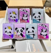 Panda Tasarımlı Simli Sulu Kozmetik Dikdörtgen Cep Çanta Aynası Kapaklı El Makyaj Aynası - 3