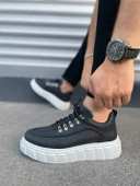 JY010 Cloud Bağcıklı Cilt Erkek Günlük Sneaker Ayakkabı CBT - Siyah thumbnail 3