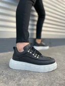 JY010 Cloud Bağcıklı Cilt Erkek Günlük Sneaker Ayakkabı CBT - Siyah thumbnail 1