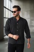 Scorsese Çizgili Relaxed Fit Erkek Gömlek - Siyah thumbnail 2