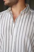 Scorsese Çizgili Relaxed Fit Erkek Gömlek - Beyaz thumbnail 3