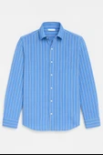 Scorsese Çizgili Relaxed Fit Erkek Gömlek - Parlement Mavi thumbnail 1
