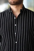 Scorsese Çizgili Relaxed Fit Erkek Gömlek - Siyah thumbnail 3