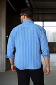 Scorsese Çizgili Relaxed Fit Erkek Gömlek - Parlement Mavi thumbnail 5