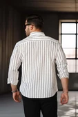 Scorsese Çizgili Relaxed Fit Erkek Gömlek - Beyaz thumbnail 5