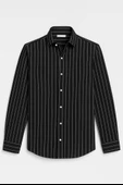 Scorsese Çizgili Relaxed Fit Erkek Gömlek - Siyah thumbnail 1
