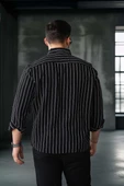Scorsese Çizgili Relaxed Fit Erkek Gömlek - Siyah thumbnail 5
