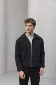 Kaşe Kumaş Fileto Cepli Fermuarlı Erkek Ceket - Siyah thumbnail 5