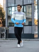 Parça Desen Bisiklet Yaka Erkek Kazak - Mavi thumbnail 6