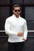 Bardem Saç Örgülü Yarım Fermuar Erkek Triko Kazak - Ekru thumbnail 2