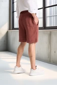 Hafif ve Rahat Duble Paça Müslin Erkek Şort - Kiremit thumbnail 10