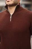 Nolan Oversize Selanik Örgü Yarım Fermuar Erkek Triko Kazak - Kahve thumbnail 3