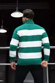 Pedro Oversize Çizgili Selanik Örgülü Yarım Fermuar Triko Erkek Kazak - Yeşil thumbnail 7