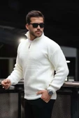 Nolan Oversize Selanik Örgü Yarım Fermuar Erkek Triko Kazak - Ekru thumbnail 2