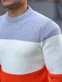 Parça Desen Bisiklet Yaka Erkek Kazak - Turuncu thumbnail 3