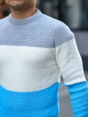 Parça Desen Bisiklet Yaka Erkek Kazak - Mavi thumbnail 3