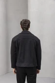 Kaşe Kumaş Fileto Cepli Fermuarlı Erkek Ceket - Siyah thumbnail 7