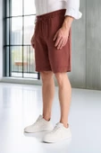 Hafif ve Rahat Duble Paça Müslin Erkek Şort - Kiremit thumbnail 7