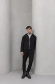 Kaşe Kumaş Fileto Cepli Fermuarlı Erkek Ceket - Siyah thumbnail 3