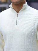 Premium Yarım Fermuar Boğazlı Kazak - Ekru thumbnail 4