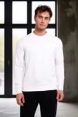 Wenders Relax Fit Basic Fırçalı Interlok Bisiklet Yaka Erkek Sweatshirt - Beyaz thumbnail 2