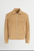 Dreyer Fitilli Kadife Kumaş Fileto Cepli Fermuarlı Erkek Ceket - Bej thumbnail 9