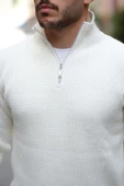 Nolan Oversize Selanik Örgü Yarım Fermuar Erkek Triko Kazak - Ekru thumbnail 3