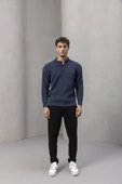 Wes Selanik Örgü 3 Düğmeli Yarım Pat Rahat Kalıp Erkek Triko Kazak - İndigo thumbnail 5
