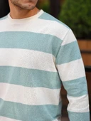 Yatay Şerit Çizgi Triko Kazak - Su Yeşili thumbnail 4