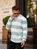 Yatay Şerit Çizgi Triko Kazak - Su Yeşili thumbnail 2