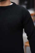 Pilar Oversize Selanik Örgülü Bisiklet Yaka Erkek Triko Kazak - Siyah thumbnail 4