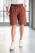 Hafif ve Rahat Duble Paça Müslin Erkek Şort - Kiremit thumbnail 6