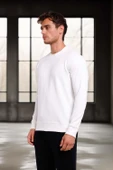 Wenders Relax Fit Basic Fırçalı Interlok Bisiklet Yaka Erkek Sweatshirt - Beyaz thumbnail 3