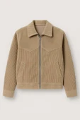 Dreyer Fitilli Kadife Kumaş Fileto Cepli Fermuarlı Erkek Ceket - Bej thumbnail 1