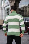 Yarım Fermuar Çizgili Triko Kazak - Yeşil thumbnail 4