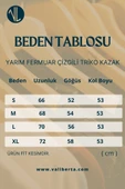 Yarım Fermuar Çizgili Triko Kazak - Mavi - 5