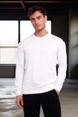 Wenders Relax Fit Basic Fırçalı Interlok Bisiklet Yaka Erkek Sweatshirt - Beyaz thumbnail 8