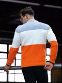 Parça Desen Bisiklet Yaka Erkek Kazak - Turuncu thumbnail 5