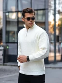 Premium Yarım Fermuar Boğazlı Kazak - Ekru thumbnail 2