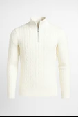 Bardem Saç Örgülü Yarım Fermuar Erkek Triko Kazak - Ekru thumbnail 1