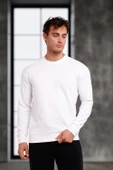 Wenders Relax Fit Basic Fırçalı Interlok Bisiklet Yaka Erkek Sweatshirt - Beyaz thumbnail 7